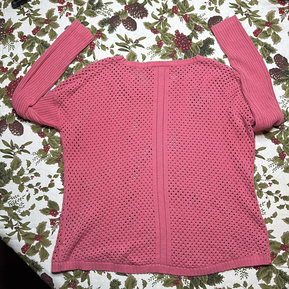 Prana Parker Sweater OG cotton open knit w drop shirt tale hem Red Slate pink M - Picture 5 of 7